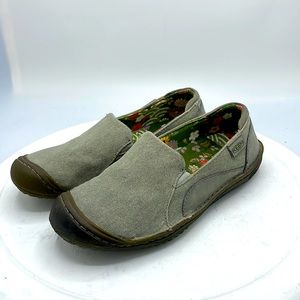 Keen Womens Cush Golden Summer Canvas Leather Flat Gray Slip On Shoes US 8